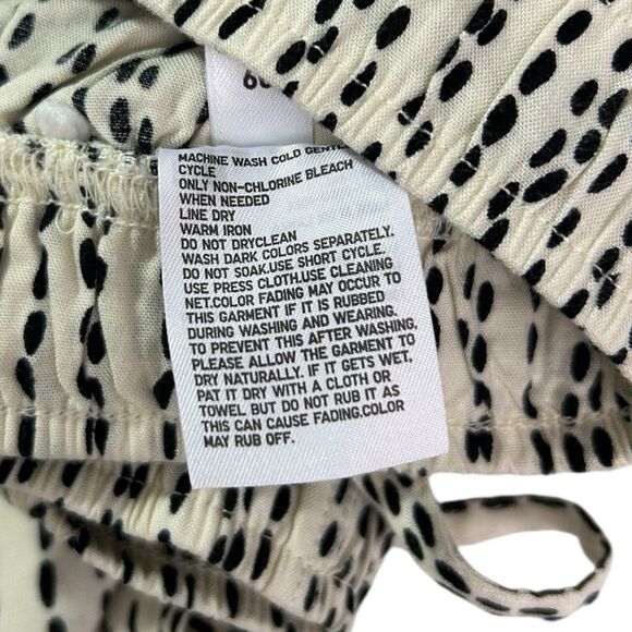 Uniqlo Pull-On Elastic Tie Waist Cream Black Polka Dot Casual Pant Sz L Pockets - Picture 9 of 9